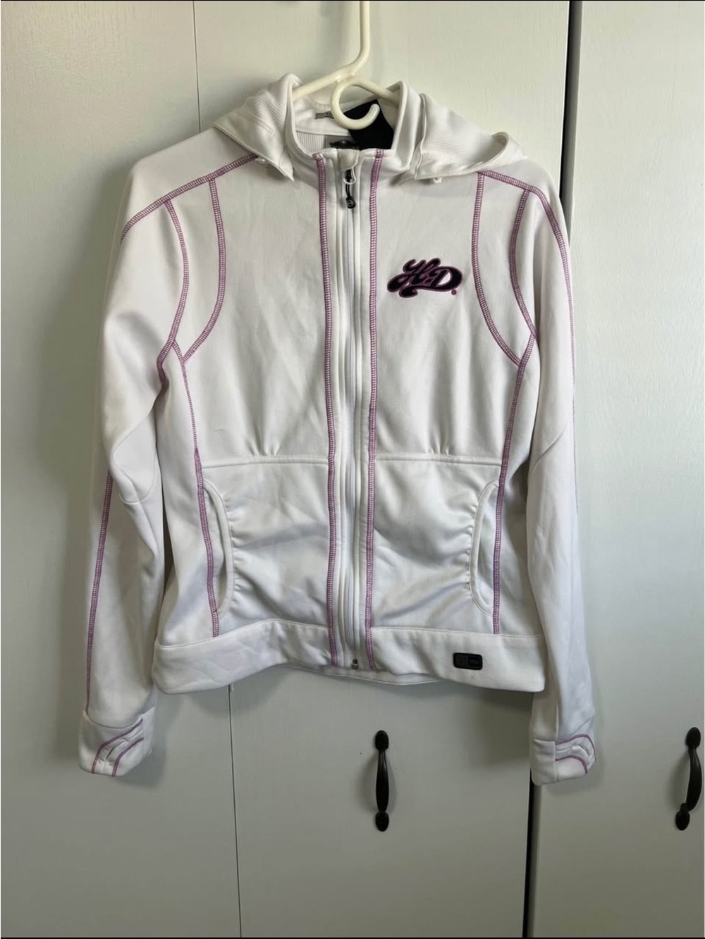 Harley-Davidson White Hooded Jacket with Pink Trim